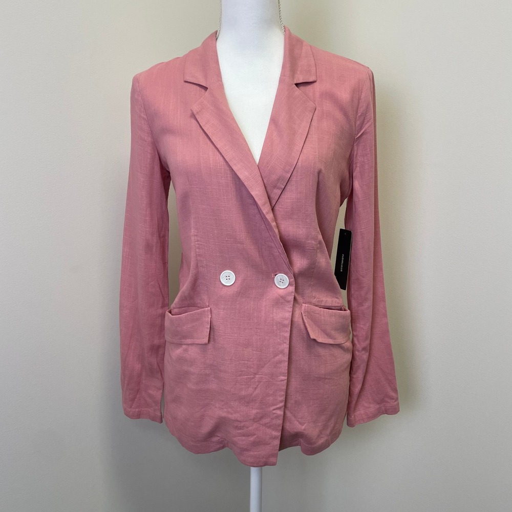 NWT Lulus Pink Linen Blend Double Breasted Blazer Jacket XS Business Casual